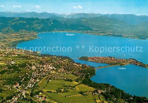 AK / Ansichtskarte Lindau_Bodensee Halbinsel Bregenzer Bucht Alpenpanorama Fliegeraufnahme Lindau Bodensee
