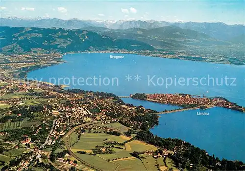 AK / Ansichtskarte Lindau_Bodensee Halbinsel Bregenzer Bucht Alpenpanorama Fliegeraufnahme Lindau Bodensee