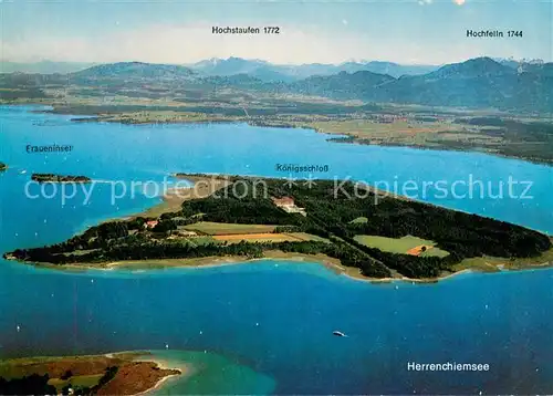 AK / Ansichtskarte Herrenchiemsee Herreninsel Koenigsschloss Ludwig II Bayerische Alpen Fliegeraufnahme Herrenchiemsee