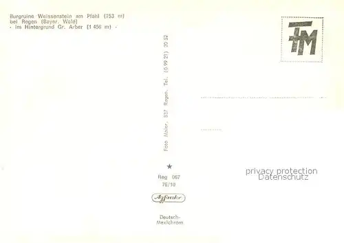 AK / Ansichtskarte Regen Burgruine Weissenstein am Pfahl Blick zum Grosser Arber Fliegeraufnahme Regen