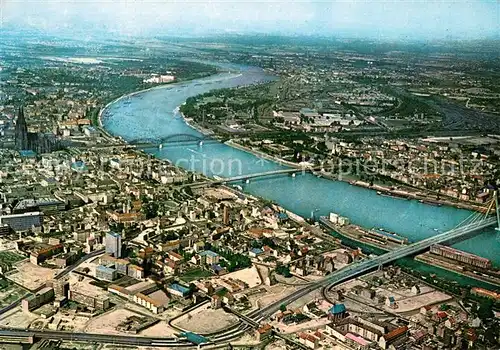 AK / Ansichtskarte Koeln_Rhein Stadtblick mit Rheinlauf und Dom Fliegeraufnahme Koeln_Rhein