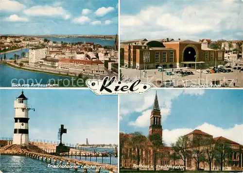 AK / Ansichtskarte Kiel Panorama Blick vom Rathausturm Hauptbahnhof Rathaus Stadttheater Friedrichsorter Leuchtturm Kiel