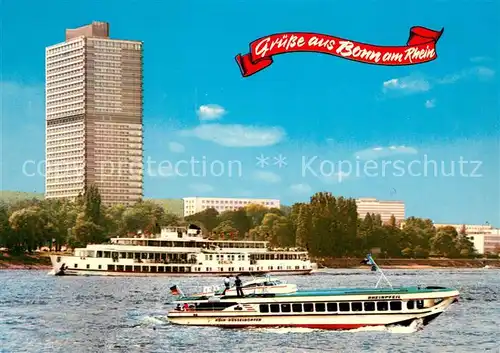 AK / Ansichtskarte Bonn_Rhein Buerohochhaus des Bundestages und Bundeshaus am Rhein Rheinschifffahrt Dampfer Bonn_Rhein
