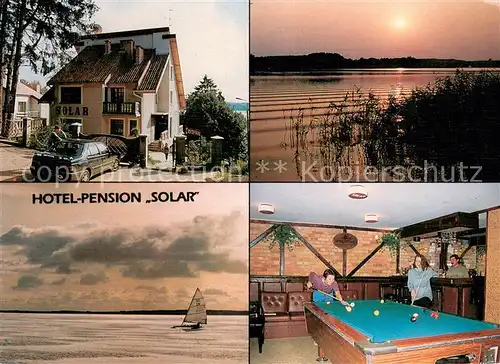 AK / Ansichtskarte Mragowo_Sensburg Hotel Pension Solar Billard Uferpartie am See Segeln Mragowo Sensburg