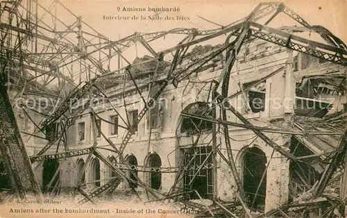 AK / Ansichtskarte Amiens apres bombardement Interieur de la Salle des fetes Amiens