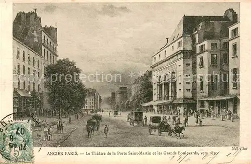 AK / Ansichtskarte Ancien_Paris Theatre de la Porte Saint Martin et les Grands Boulevards vers 1830 Peinture Kuenstlerkarte Ancien Paris