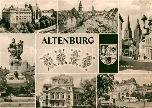 AK / Ansichtskarte Kartenspiel AK Altenburg Schloss Skatbrunnen Bahnhof Landestheater Markt  