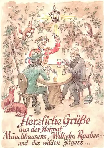 AK / Ansichtskarte Kartenspiel AK M?nchhausen Wilhelm Raabe J?ger Holzminden 