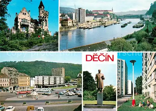 AK / Ansichtskarte Decin_Boehmen Restaurant Panorama Binnenschifffahrt Leninplatz Denkmal Neubauten Decin Boehmen