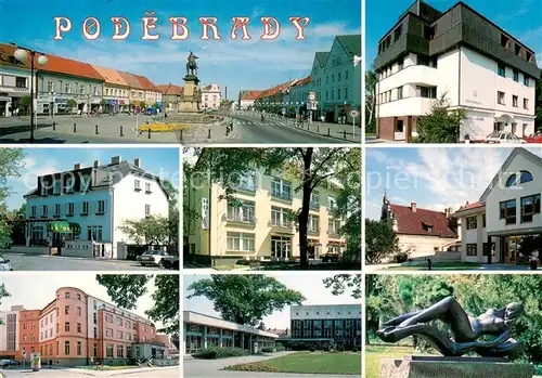 AK / Ansichtskarte Podebrady Kurhaeuser Kurhotels Plastik Denkmal Platz Podebrady