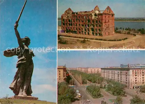AK / Ansichtskarte Volgograd Mamayev Kurgan Motherland Monument Ruins of a mill War monument Lenin Avenue Volgograd