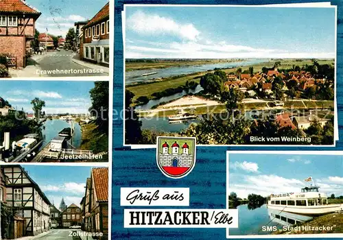 AK / Ansichtskarte Hitzacker_Elbe Drawehnertorstrasse Jeetzelhafen Blick vom Weinberg Zollstrasse SMS Stadt Hitzacker Hitzacker Elbe