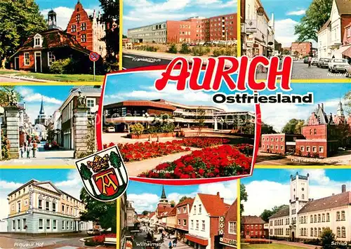 AK / Ansichtskarte Aurich_Ostfriesland Pingelhus Krankenhaus Norderstr Burgstr Rathaus Ostfries Landschaft Piqueur Hof Wilhelmstr Schloss Aurich_Ostfriesland