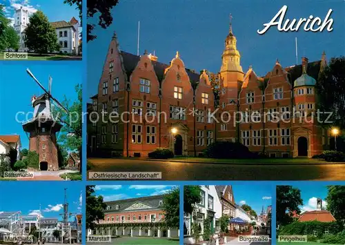 AK / Ansichtskarte Aurich_Ostfriesland Schloss Stiftsmuehle Ostfries Landschaft Marktplatz Marstall Burgstr Pingelhus Aurich_Ostfriesland