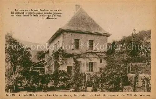 AK / Ansichtskarte Chambery_Savoie Les Charmettes Habitation de J. J. Rousseau et de Mme de Warens Chambery Savoie