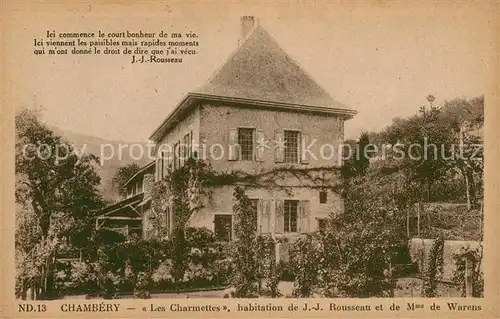 AK / Ansichtskarte Chambery_Savoie Les Charmettes Habitation de J. J. Rousseau et de Mme de Warens Chambery Savoie