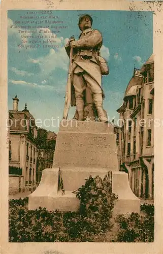 AK / Ansichtskarte Reims_Champagne_Ardenne Monument aux Morts des Regiments d Infanterie Reims_Champagne_Ardenne