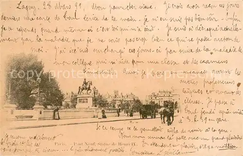 AK / Ansichtskarte Paris Pont Neuf Statue de Henri IV Paris