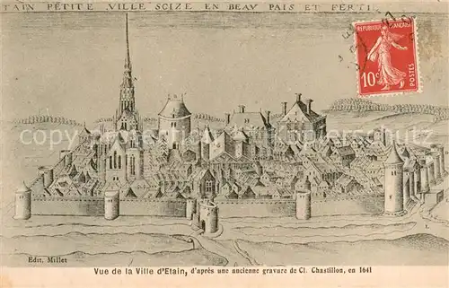 AK / Ansichtskarte Etain Vue de la ville d apres une ancienne gravure de Cl. Chastillon en 1641 Kuenstlerkarte Etain