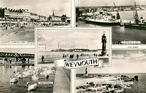 AK / Ansichtskarte Weymouth_Dorset Beach Harbour Bay Swans Lighthouse Pulpit Rock Portland 