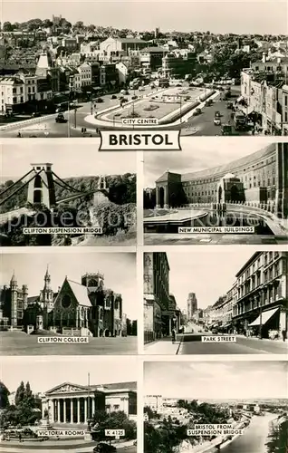 AK / Ansichtskarte Bristol_UK City Centre Clifton Suspension Bridge Municipal Buildings Clifton College Park Street Victoria Rooms 