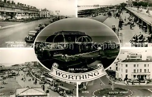 AK / Ansichtskarte Worthing_West_Sussex Pier Pavilion Heene Terrace Gardens Sun Terrace Band Enclosure South Street 