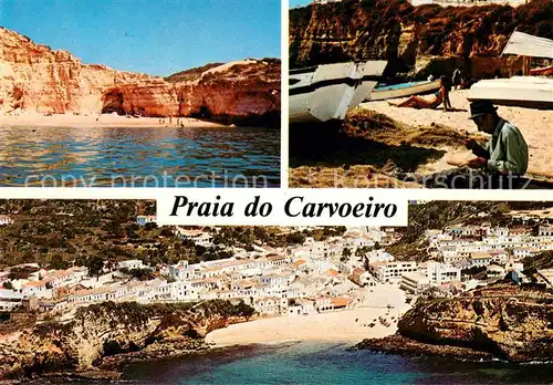 AK / Ansichtskarte Praia_do_Carvoeiro Kuestenort Algarve Fliegeraufnahme Fischer am Strand Praia_do_Carvoeiro