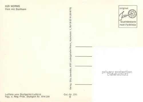 AK / Ansichtskarte Worms_Rhein Stadtkern mit Dom Fliegeraufnahme Worms Rhein