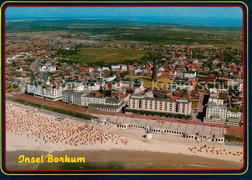 AK / Ansichtskarte Borkum_Nordseebad Strandpromenade mit LVA Nordseeklinik Nordseeinsel Fliegeraufnahme Borkum_Nordseebad