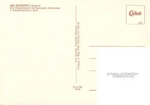AK / Ansichtskarte Eichstaett_Oberbayern Bischofsstadt im Naturpark Altmuehltal Residenzplatz Dom Fliegeraufnahme Eichstaett_Oberbayern