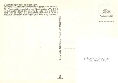 AK / Ansichtskarte Heiligkreuztal Ehemaliges Zisterzienserinnenkloster 13. Jhdt. Fliegeraufnahme Heiligkreuztal