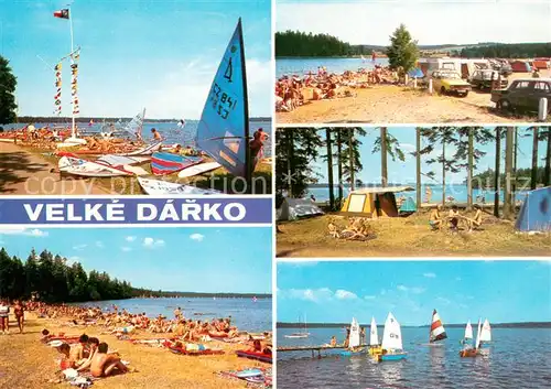 AK / Ansichtskarte Velke_Bilovice_Billowitz Strandpartien Camping Bootsteg Segelboote Velke_Bilovice_Billowitz