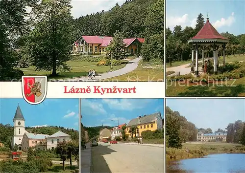 AK / Ansichtskarte Lazne_Kynzvart Prostledi lazni Pramen Richard Farni kostel sv Markety Namesti s radnici Zamek Kynzvart Lazne Kynzvart