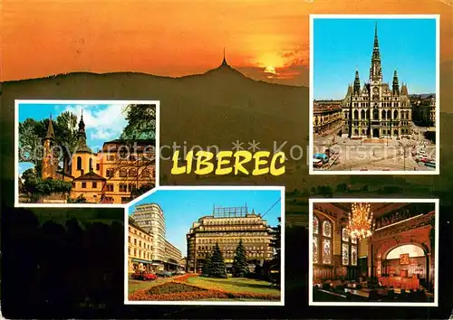 AK / Ansichtskarte Liberec Cech je rozlozenopod Jizrskyml horami a Jestedskym poholim V jeho stredu je ruine Gottwaldovo namesti zmaek v uprave veku a novarenesancniradnice Liberec