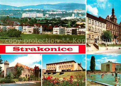 AK / Ansichtskarte Strakonice Celkovy pohled MNV Hrad Kultu dum Plavecky stadion Strakonice