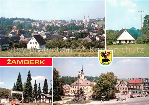 AK / Ansichtskarte Zamberk Celkovy pohled Rodny domek Prokopa Divse v Helvikovicich Autokempink Namesti Zamberk