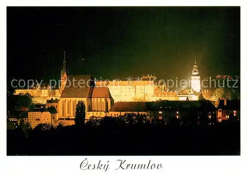 AK / Ansichtskarte Cesky_Krumlov Kostel sv Vita a zamek pri vecernim osvetleni Cesky Krumlov