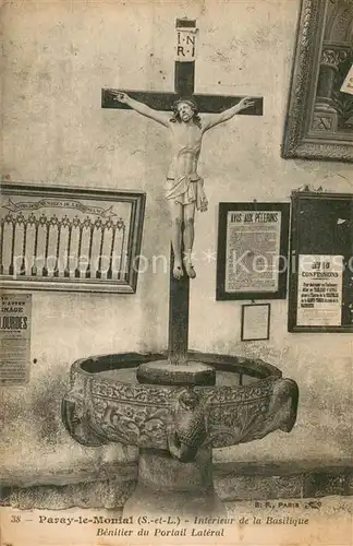 AK / Ansichtskarte Paray le Monial Interieur de la Basilique Benitier du Portail Lateral Paray le Monial