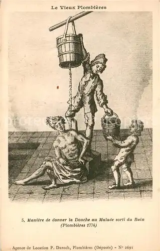 AK / Ansichtskarte Plombieres les Bains_Vosges Collection Le vieux Plombieres 5. Maniere de donner la douche au malade sorti du bain Peinture Kuenstlerkarte Plombieres les Bains
