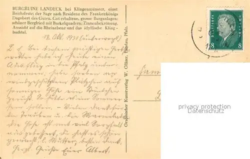 AK / Ansichtskarte Klingenmuenster Burgruine Landeck Klingenmuenster