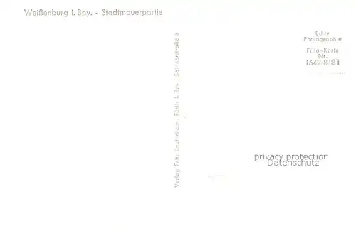 AK / Ansichtskarte Weissenburg_Bayern Stadtmauerpartie Weissenburg Bayern