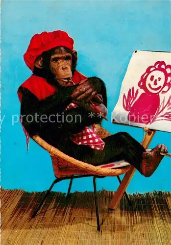 AK / Ansichtskarte Affen Maler Pinsel Staffelei  