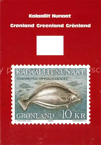 AK / Ansichtskarte Briefmarke_auf_Ak Kalaallit Nunaat Gronland Reinhardtius hippoglossoides Heilbutt  Briefmarke_auf_Ak