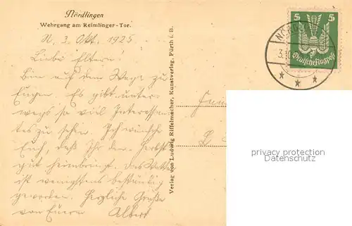 AK / Ansichtskarte Noerdlingen Wehrgang am Reimlinger Tor Noerdlingen