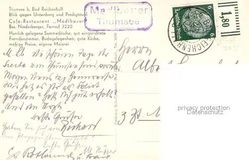 AK / Ansichtskarte Bad_Reichenhall Thumsee Cafe Restaurant Madlbauer Untersberg Predigtstuhl Bad_Reichenhall