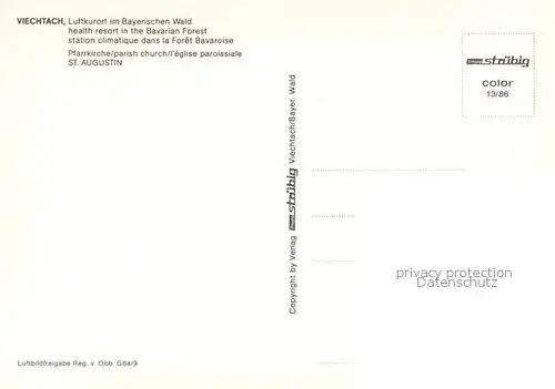 AK / Ansichtskarte Viechtach_Bayerischer_Wald Fliegeraufnahme mit Pfarrkirche St Augustin Viechtach_Bayerischer