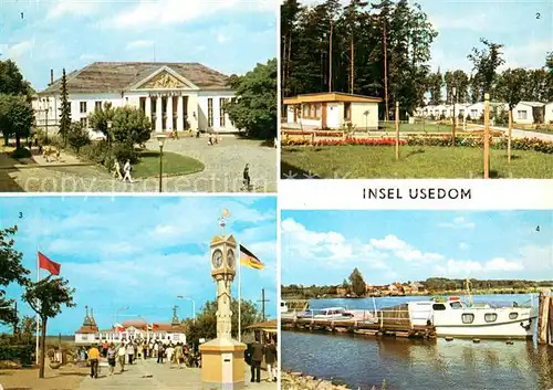 AK / Ansichtskarte Usedom Heringsdorf Kulturhaus Damerow Ferienkomplex Forst Ahlbeck Seebruecke Usedom Hafen Usedom