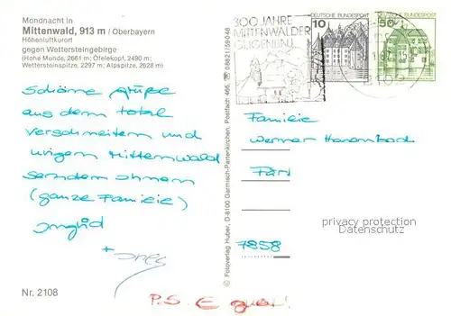 AK / Ansichtskarte Mittenwald_Bayern mit Hohe Munde oefelekopf Wettersteinspitze und Alpspitze Mittenwald Bayern