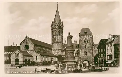 AK / Ansichtskarte Eisenach_Thueringen Nikolaikirche Nikolaitor und Lutherdenkmal Eisenach Thueringen