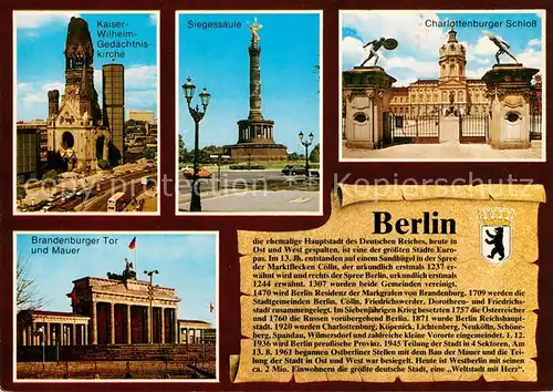 AK / Ansichtskarte Chronik AK Berlin Siegess?ule Charlottenburger Schloss Brandenburger Tor  